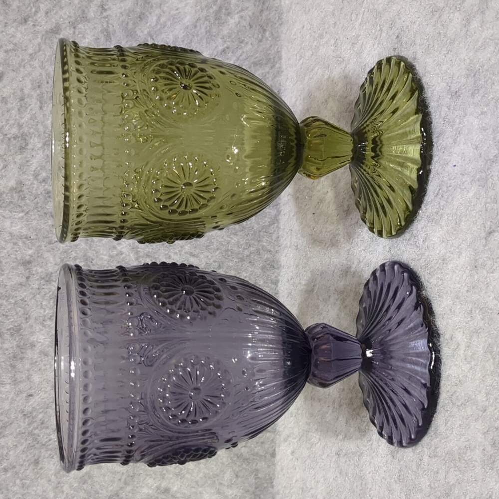 Anthropologie Embossed Colored Glass Boho Chic Wine Goblets Set of Four - Picture 3 of 10